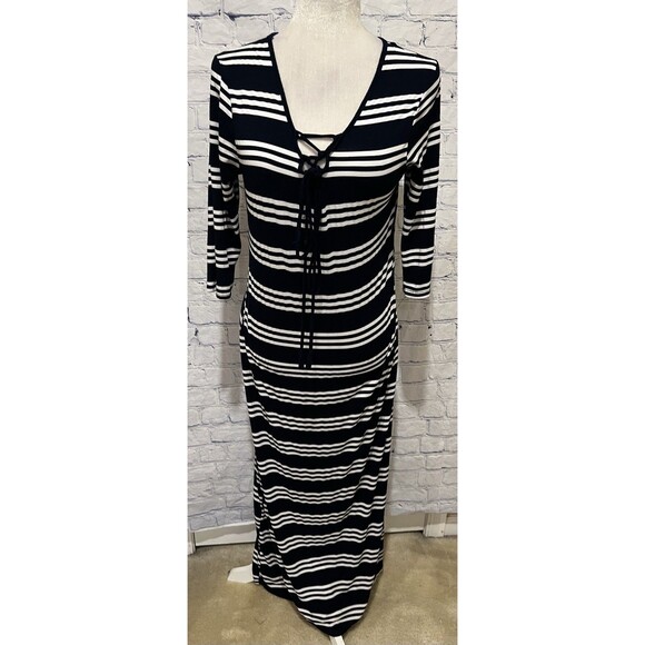 Exist Long Sleeve Maxi Striped Black And White Dress Size Medium - Picture 1 of 6